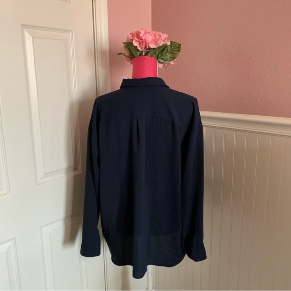 J. Jill XLP Navy Blue Button Down Blouse, EUC - Picture 4 of 7